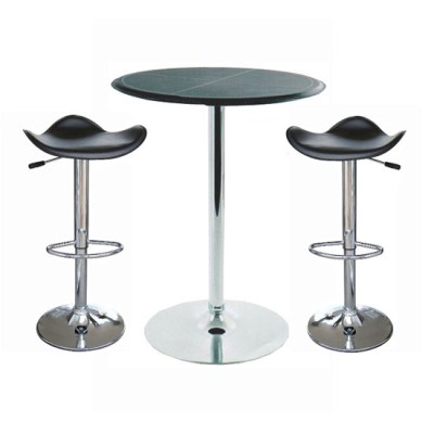 Dall Round Chrome and Leather Bar Table and 2 Stools