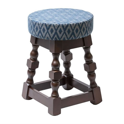 Closo Classic Dark Wood Low Bar Stool with Blue Diamond Seat (Pack of 2)